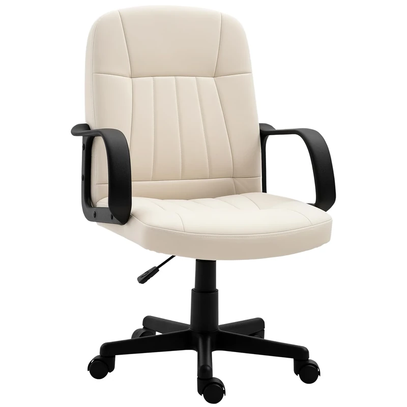 HOMCOM Swivel Executive Office Chair, PU Leather Computer Desk Chair with Adjustable Height, Wheels, Cream White