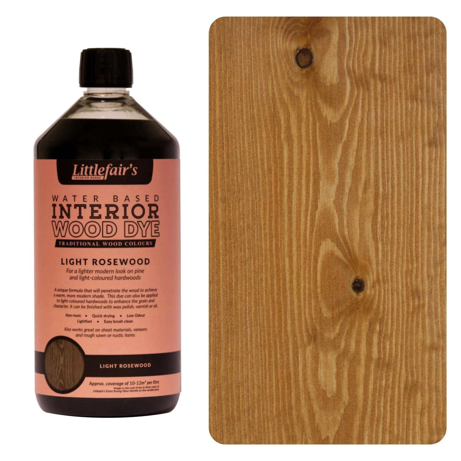 Littlefair's Wood Stain Water-Based - (Light Rosewood) – Non-Toxic, Eco-Friendly & Quick Drying - Easy-to-Apply, Concentrated Formula for All Wood Types – 1 LTR