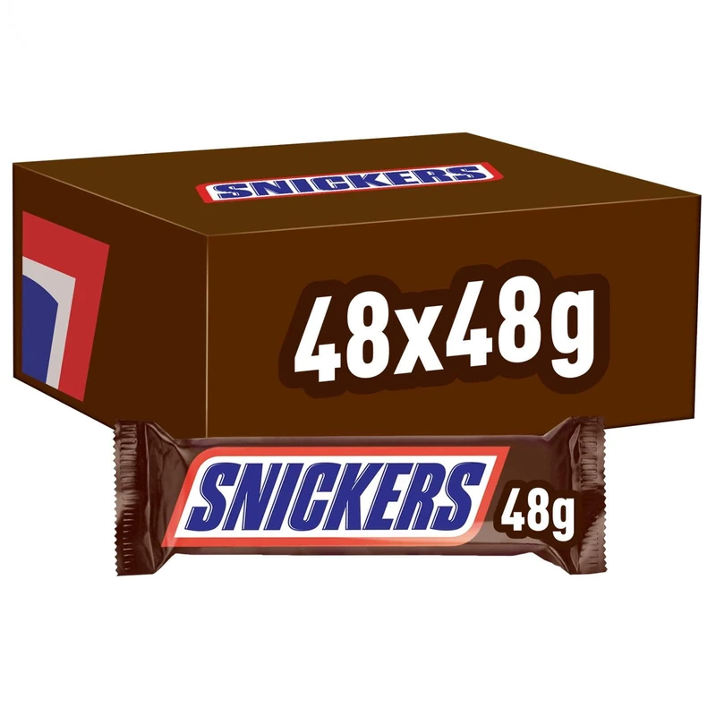 Snickers Chocolate Bars, Caramel, Peanuts & Milk Chocolate Bulk Box, 48 x 48g, Ideal for Gift, Snacks or Hamper