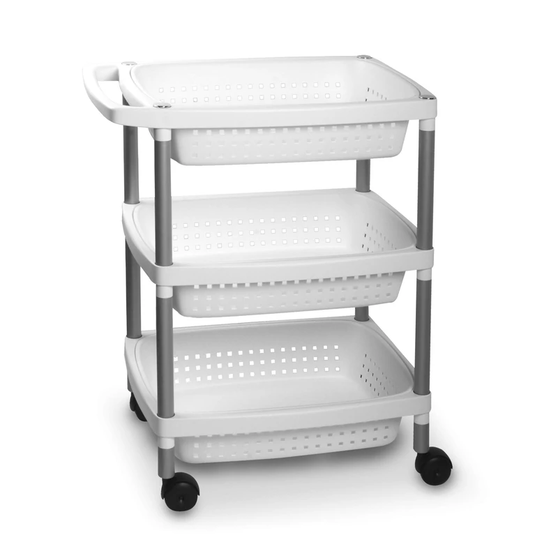 TATAY Vegetable trolley with 3 levels, white matt, with wheels and 3 removable baskets, made of BpA-free plastic material - Image 1