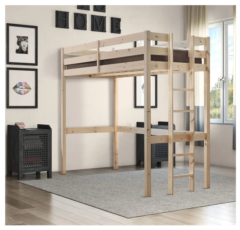 STRICTLY BEDS&BUNKS Memphis High Sleeper Loft Bunk Bed with Sprung Mattress (20 cm), 3ft Single