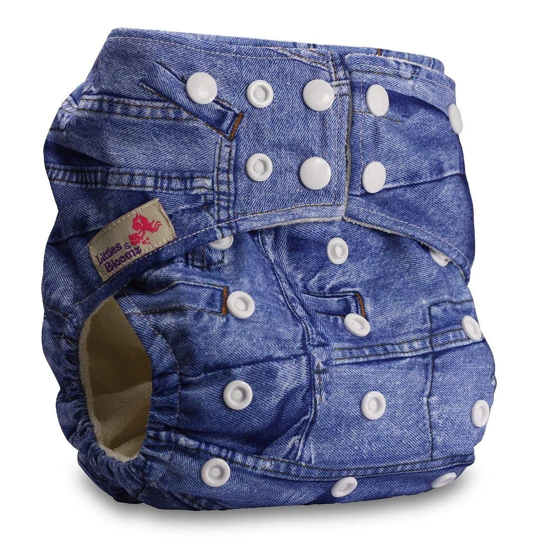 Littles & Bloomz, Baby Cloth Washable Reusable Nappy Pocket Diaper Bamboo, Fastener: Popper, Pattern 20, Without Insert