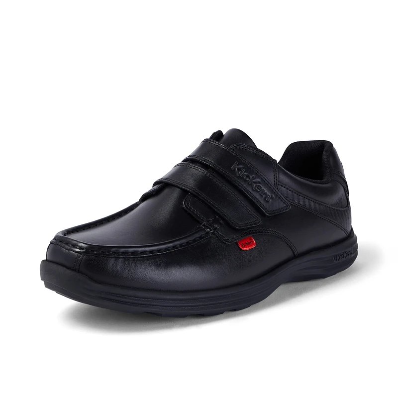 Kickers Men's Reasan Twin Strap Black Leather School Shoes | Sporty Comfort | Durable & Flexible | Premium Quality, Black, 11 UK