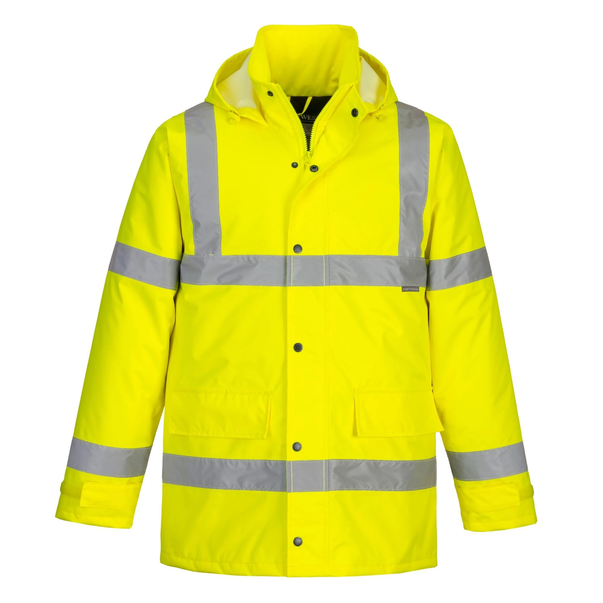 Portwest S460 Men's Winter Traffic Jacket Hi Vis Hooded Work Coat Reflective Fully Lined Zip Safety Utility Waterproof Reflective Workwear Yellow, 6X-Large