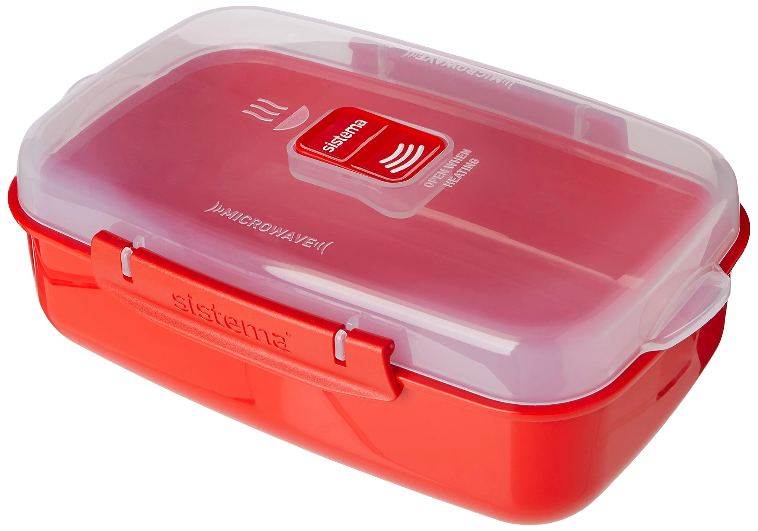 Sistema Rectangle Microwave Container | 1.25 L | Food Container with Steam Release Vent | BPA-Free | Red | 1 Count