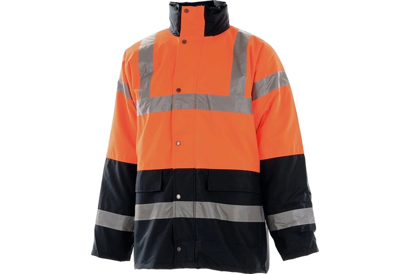 Portwest S467 Men's Hi Vis Contrast Winter Traffic Jacket EN342 CE Certified Waterproof Quilt Lined Storm Flap Reflective Tape Hood Safety Coat, Orange, XXXL