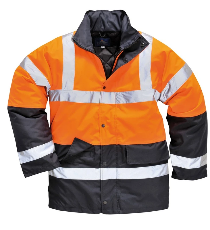 Portwest S467 Men's Hi Vis Contrast Winter Traffic Jacket EN342 CE Certified Waterproof Quilt Lined Storm Flap Reflective Tape Hood Safety Coat, Orange, 4XL