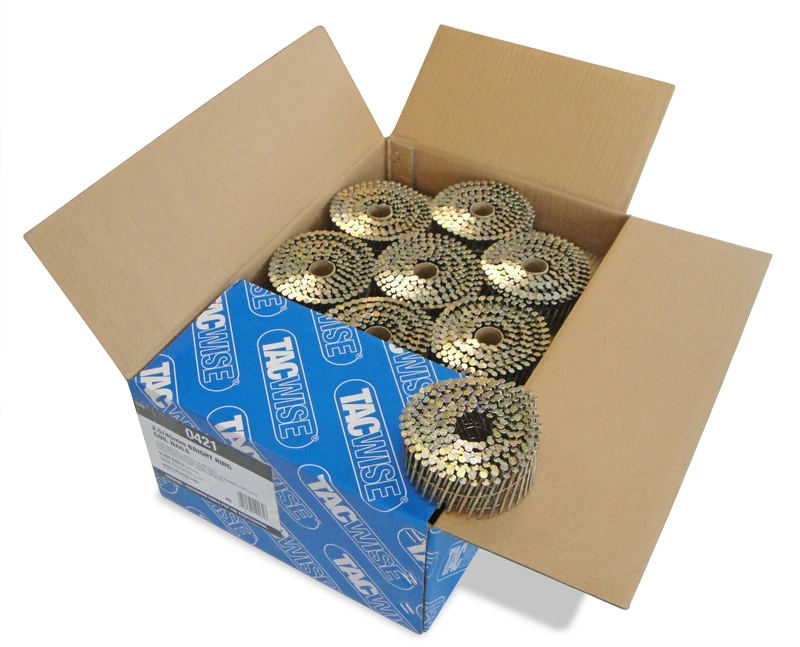 Tacwise 0421 Bright Flat Top Coil Nails Type 2.5 x 45 mm, Diamond Point, Ring Shank, 16° Inclined, Wire Collated, Pack of 9000