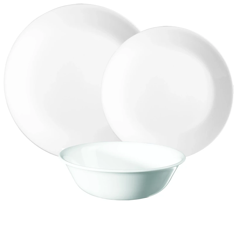 Corelle 3120AB Vitrelle Glass 12-Piece Winter Frost Chip and Break Resistant Dinner Set, White