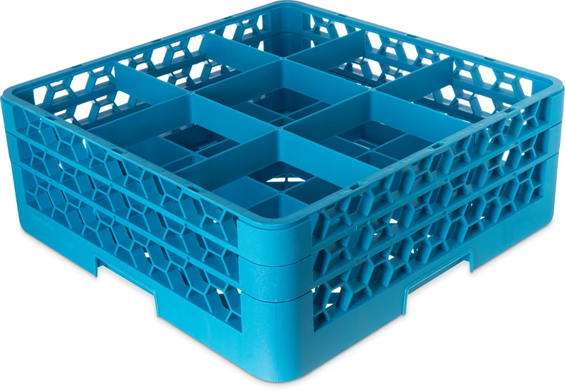 Carlisle FoodService Products RG9-214 OptiClean 9 Compartment Glass Rack, Polypropylene, Carlisle Blue