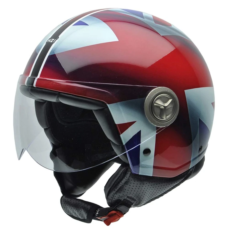 NZI 490004G332 3D Vintage II Union Jack Open Face Motorcycle Helmet, British Flag Detail, White/Blue/Red, S