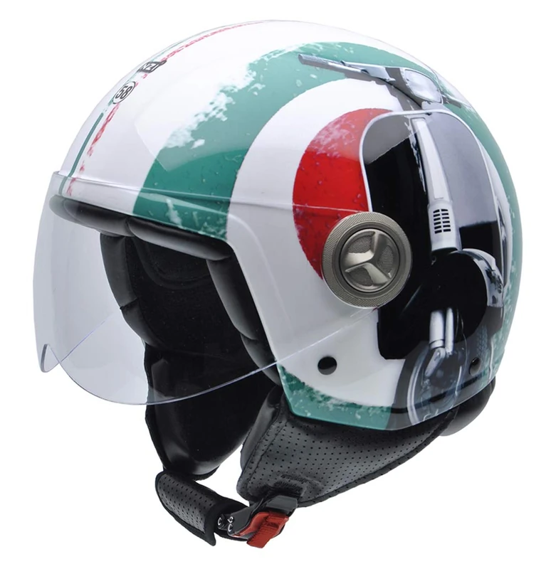 NZI 490004G341 3D Vintage II Super Cinquantotto Open Face Motorcycle Helmet, Red/White/Green, M