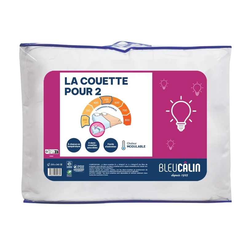 Bleu Calin Warm Modular Double Duvet, Special Couples Duvet, 4 Half Duvets, Microfibre, White, 240 x 260 cm