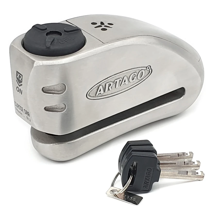 ARTAGO 32 State-of-the-art Motorcycle Disc Lock 2in1 | Smart Alarm, 120dB, Don't Touch Warning | Exclusive SAA Triple Locking, SRA & Sold Secure Gold Approved, Stainless Steel, Brake Anti-Theft Device