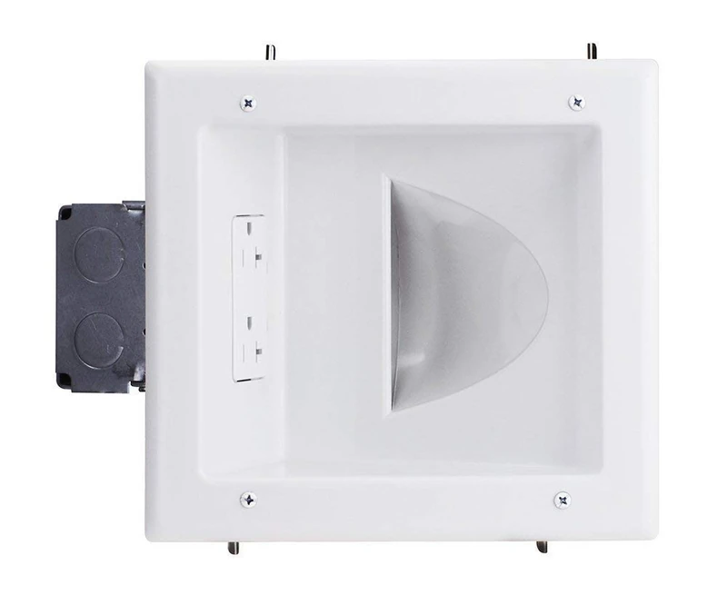 DATA COMM Electronics 45-0032-WH Commercial Grade Recessed AV/HDMI Cable Conceal Plate with 20 Amp Dual Power Receptacle, White