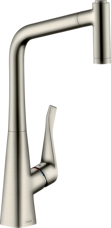 hansgrohe Metris kitchen tap 320 mm high with pull out spray, swivel spout and 2 spray patterns, stainless steel optic 14820800