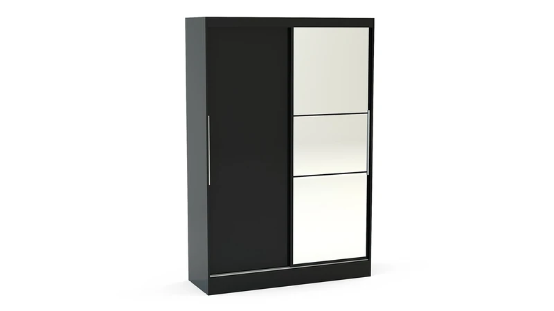 Birlea Lynx 2-Door Sliding Wardrobe With Mirror - High-Gloss, Black