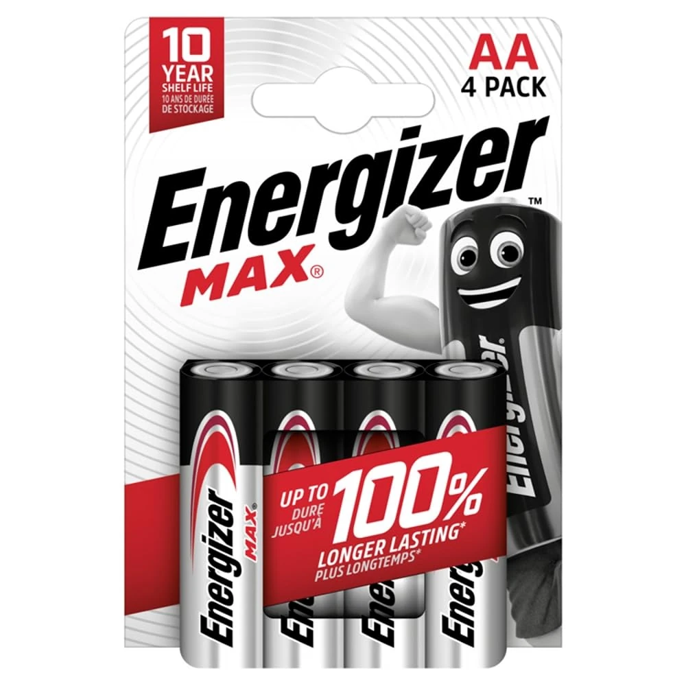 Energizer Max Alkaline Battery AA LR6, Pack of 4
