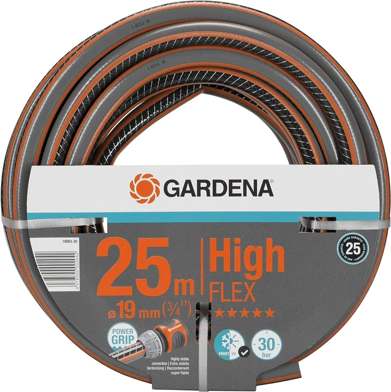 Gardena Comfort Highflex Hose 19 mm (3/4 inch), 25 m: Garden Hose with Power-Grip Profile, 30 bar Bursting Pressure, dimensionally Stable, UV-Resistant (18083-20)