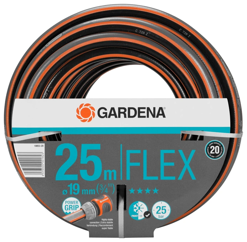 Gardena Comfort Flex Hose 19 mm (3/4 inch), 25 m: dimensionally stable, flexible garden hose with power grip profile, made of high quality spiral fabric, 25 bar bursting pressure, no parts (18053-20)