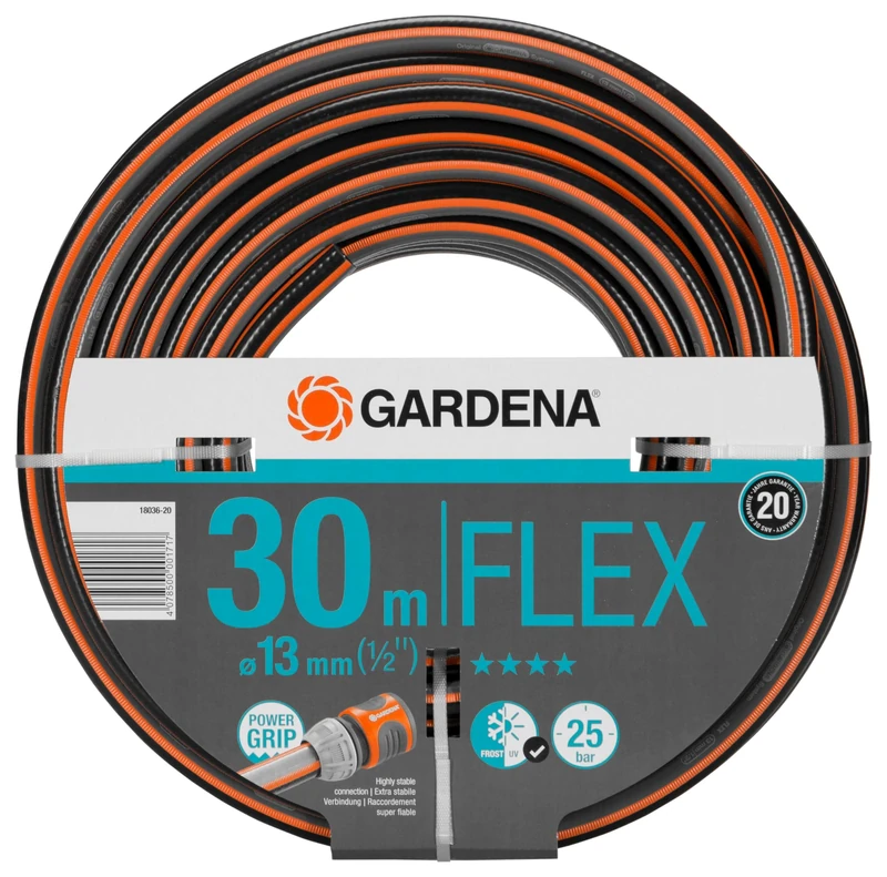 Gardena Comfort FLEX Hose, 13 mm (1/2 inch), 30 m: Flexible garden hose, Power Grip Profile, keeps its shape, spiral mesh textile, 25 bar burst pressure, no system parts (18036-20)