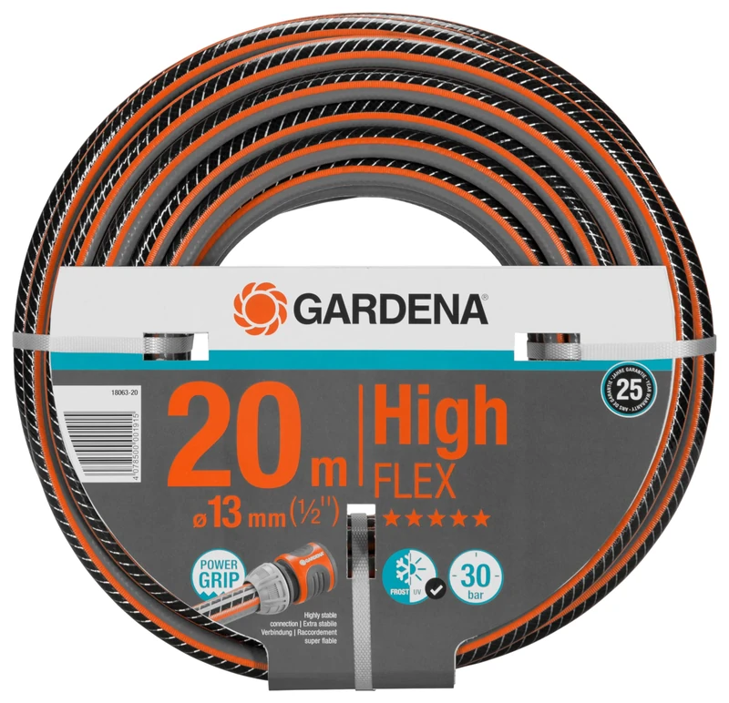 Gardena Comfort Highflex Hose 13 mm (1/2 inch), 20 m: Garden Hose with Power-Grip Profile, 30 bar Bursting Pressure, dimensionally Stable, UV Resistant (18063-20)
