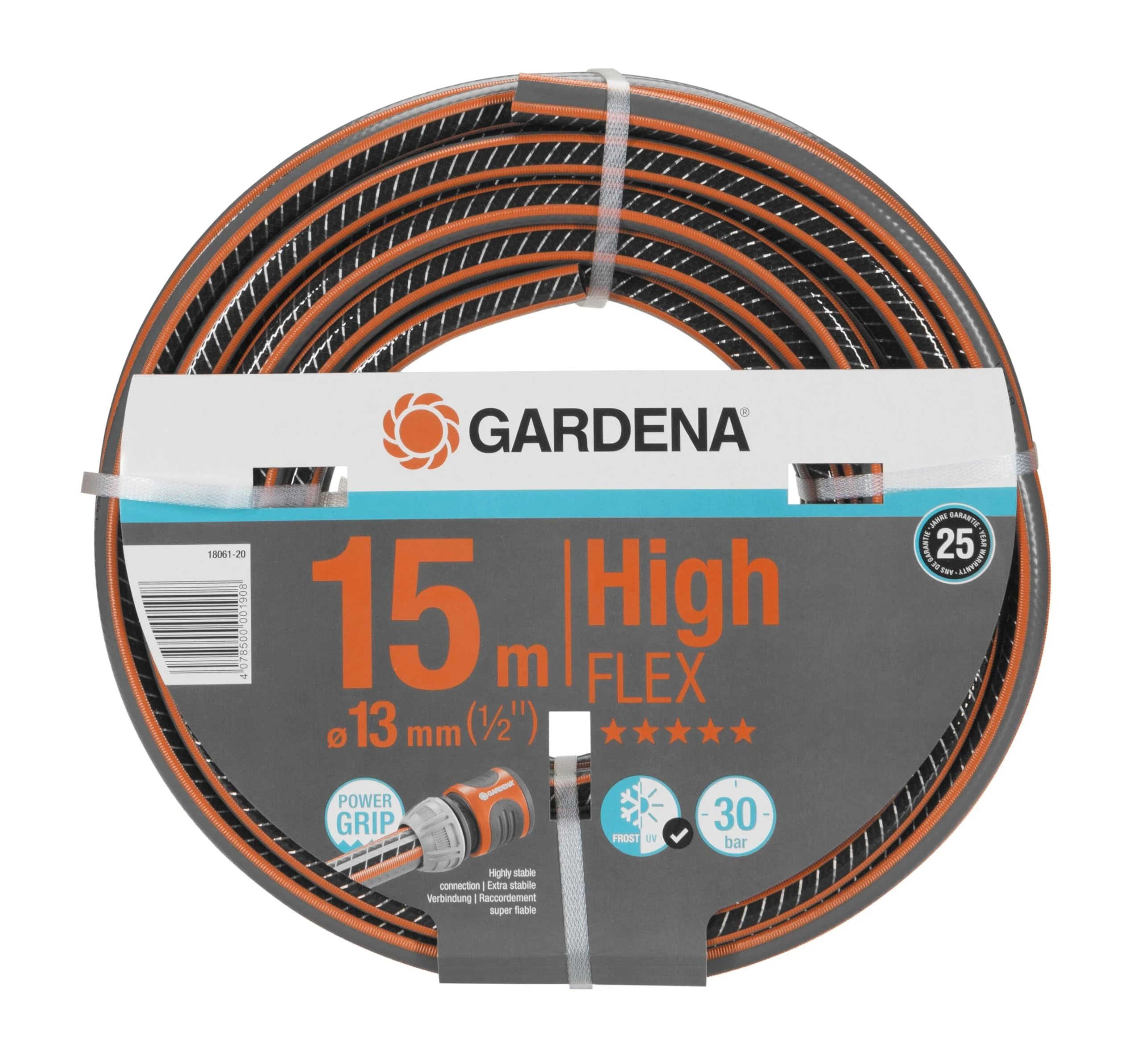 Gardena Comfort Highflex Hose 13 mm (1/2 inch), 15 m: Garden Hose with Power-Grip Profile, 30 bar Bursting Pressure, dimensionally Stable, UV-Resistant (18061-20)