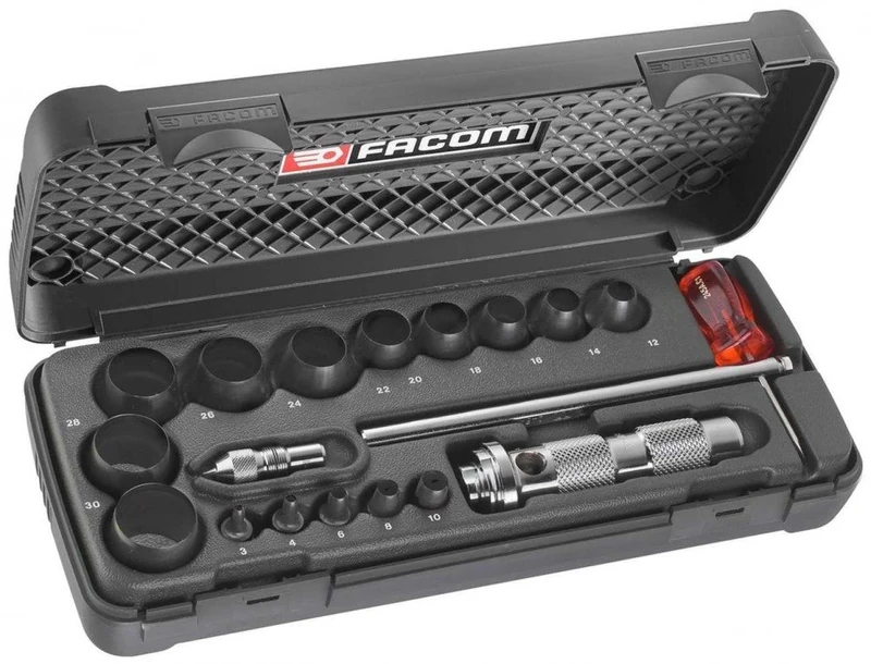 FACOM - 18-Piece Joint Die Cutter Set - 245.J1A - Production of Circular Joints - Composition for Joint Cutting up to 30 mm - Die-Cutter and Compass - Several Dimensions