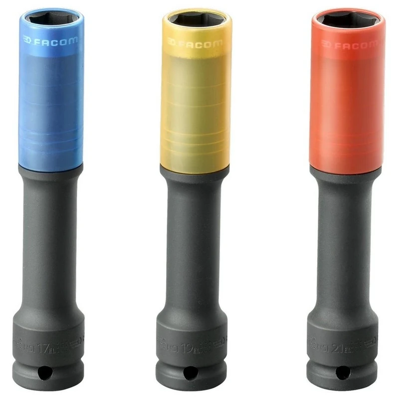 Facom NSI.3EL 1/2 Inch Special Impact Socket Spanner Set 3 Lengths (17-19-21 mm) Extra Long 1 Piece
