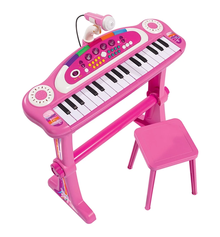 Girl's Piano, Stool & Stand | Toy Keyboard | Functions Include Record & Playback, Animal Sounds & Light Effects | Includes 23cm Stool and 55cm Stand | Ages 3+