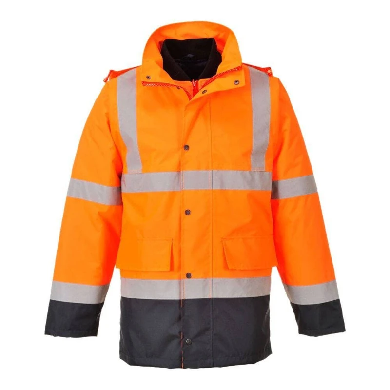 Portwest Hi-Vis 4-in-1 Contrast Traffic Jacket, Size: L, Colour: Orange/Navy, S471ONRL