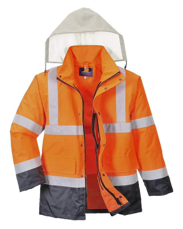 Portwest Hi-Vis 4-in-1 Contrast Traffic Jacket, Size: XXL, Colour: Orange/Navy, S471ONRXXL