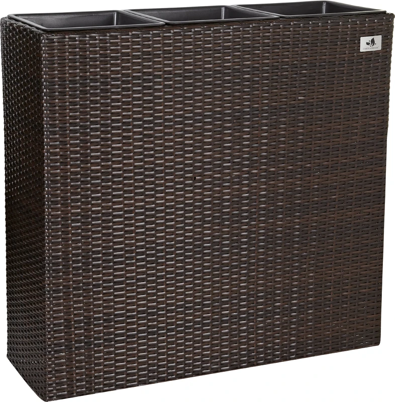 Gartenfreude 76 x 26 x 73cm Resin Wicker Planter for Indoor and Outdoor Use with Bicolour Brown Finish and 3 Watertight Plastic Inserts