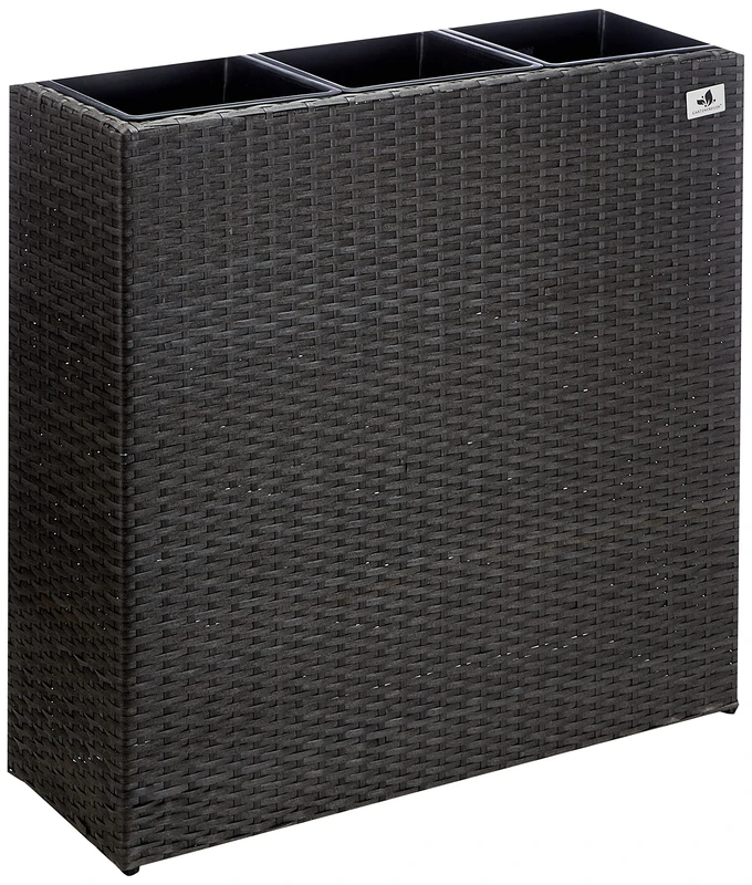 Gartenfreude 76 x 26 x 73cm Resin Wicker Planter for Indoor and Outdoor Use with Anthracite Finish and 3 Watertight Plastic Inserts