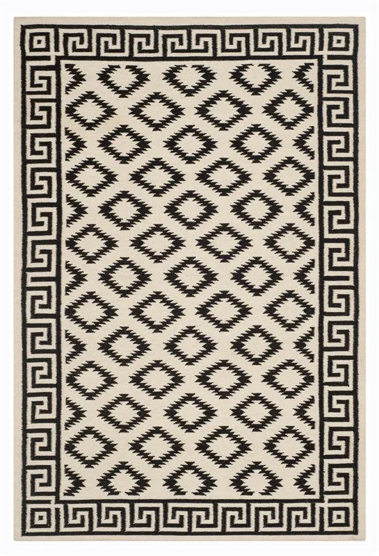 Safavieh Contemporary Indoor Flatweave Rectangle Area Rug, Dhurrie Collection, DHU411, in Ivory / Black, 122 X 183 cm for Living Room, Bedroom or Any Indoor Space