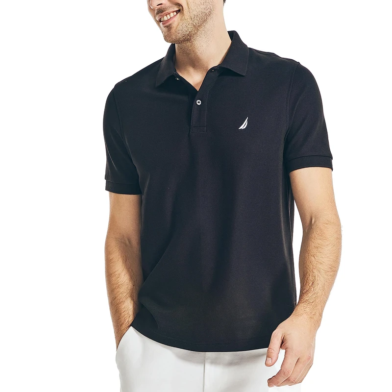 Nautica Men's Classic Short Sleeve Solid Performance Deck Polo Shirt, True Black, Large