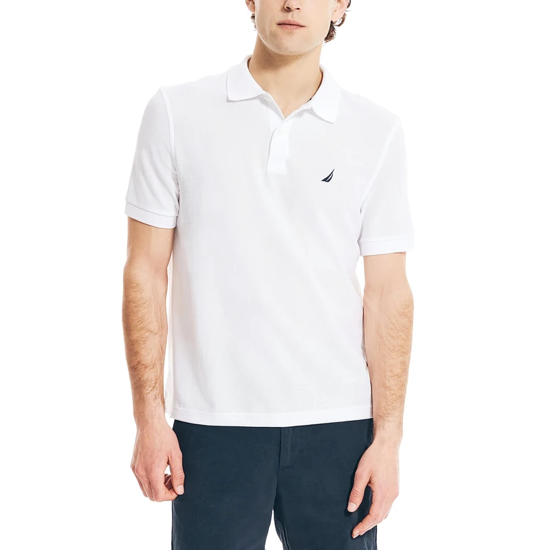 Nautica Men's Classic Short-Sleeve Solid Polo T-Shirt, Bright White, L