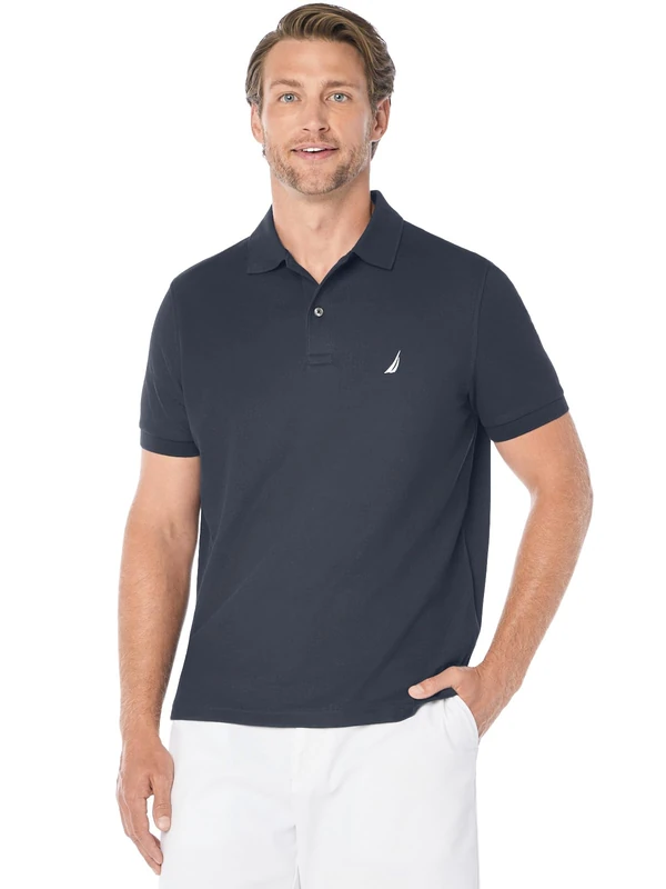 Nautica Men's Solid Anchor Deck Classic Fit Polo, Navy, M