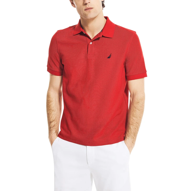 Nautica Men's Classic Short Sleeve Solid Performance Deck Polo Shirt, Nautica Red, S
