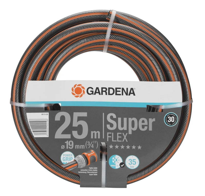 Gardena Premium Superflex Hose 19 mm (3/4 inch), 25 m: Garden Hose with Power-Grip Profile, 35 bar Bursting Pressure, Highly Flexible, dimensionally Stable, UV Resistant, Leak-Free (18113-20)