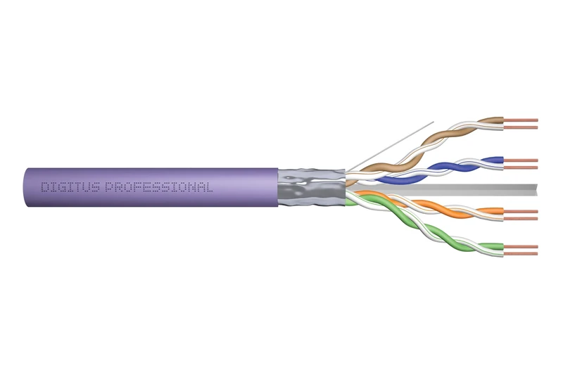 DIGITUS 100m Cat 6 Network Cable - Purple, F/UTP Shielded, PoE+ Compatible, LSZH Halogen Free, 250MHz, 1GBase-T, RJ45 Connector, For Routers, Switches, Computers