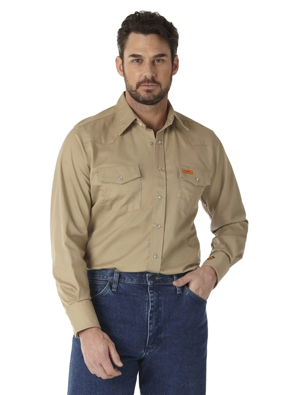 Wrangler Men's Flame Resistant Western Snap Shirt - Khaki XXL