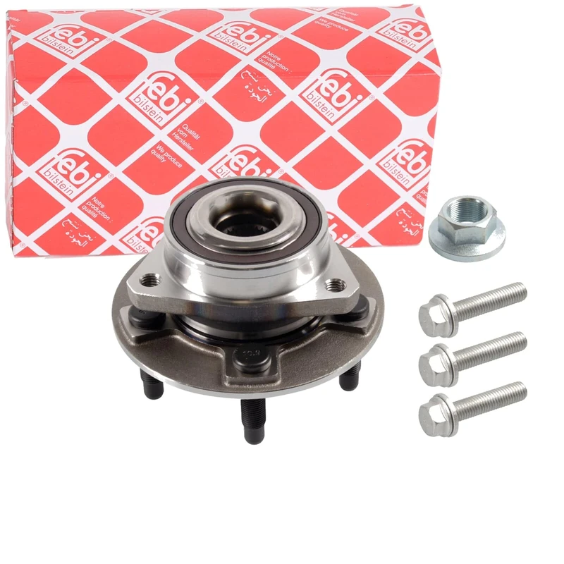 febi bilstein 39916 Wheel Bearing Kit with wheel hub, axle nut and fastening screws, pack of one