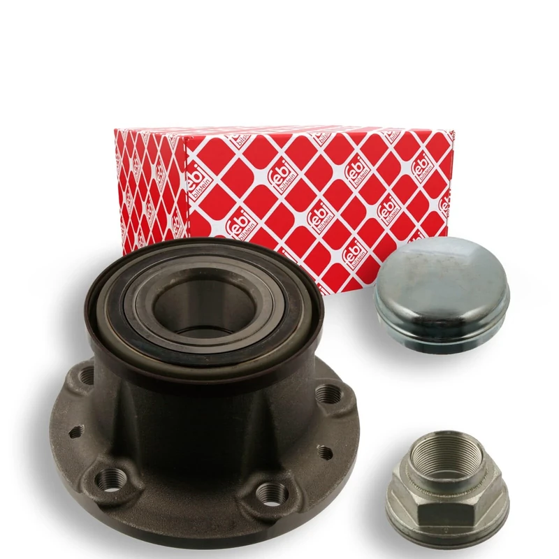 febi bilstein 40018 Wheel Bearing Kit with wheel hub, axle nut and dust cap, pack of one