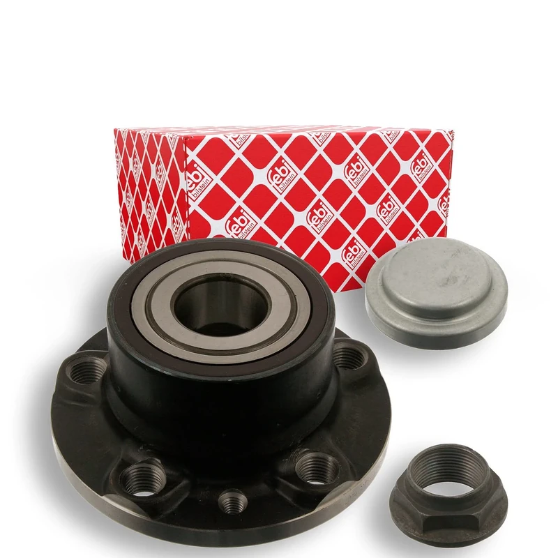 febi bilstein 40017 Wheel Bearing Kit with wheel hub, axle nut and dust cap, pack of one