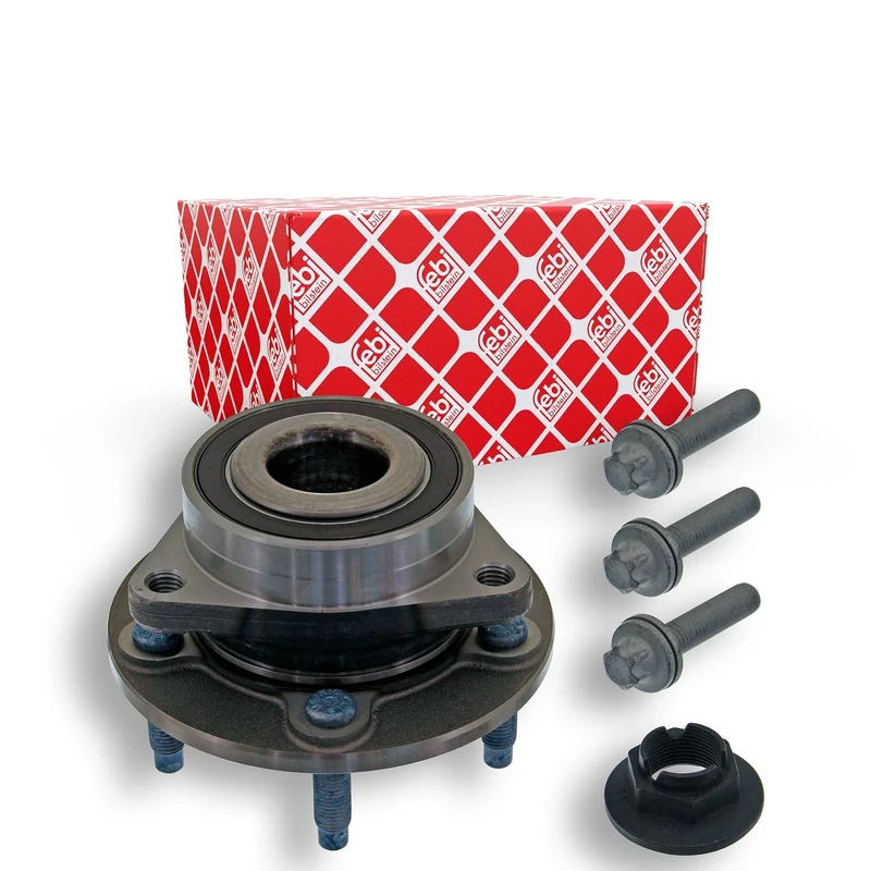 febi bilstein 40099 Wheel Bearing Kit with wheel hub, axle nut and fastening screws, pack of one