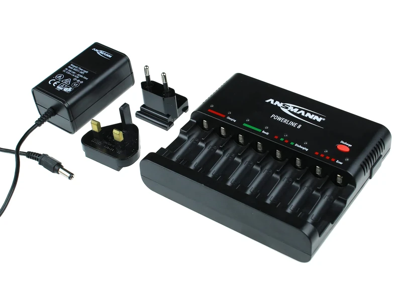 ANSMANN Powerline 8 battery charger with UK & EU Plugs and LED lights - Image 1