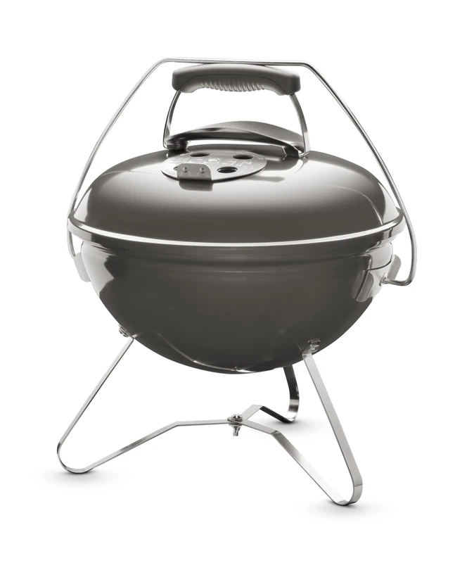 Weber Smokey Joe Premium Charcoal Barbecue/Portable Design, Porcelain-Enamelled Lid & Bowl, 37 cm Cooking Surface, Tuck-N-Carry Handle, Smoke Grey