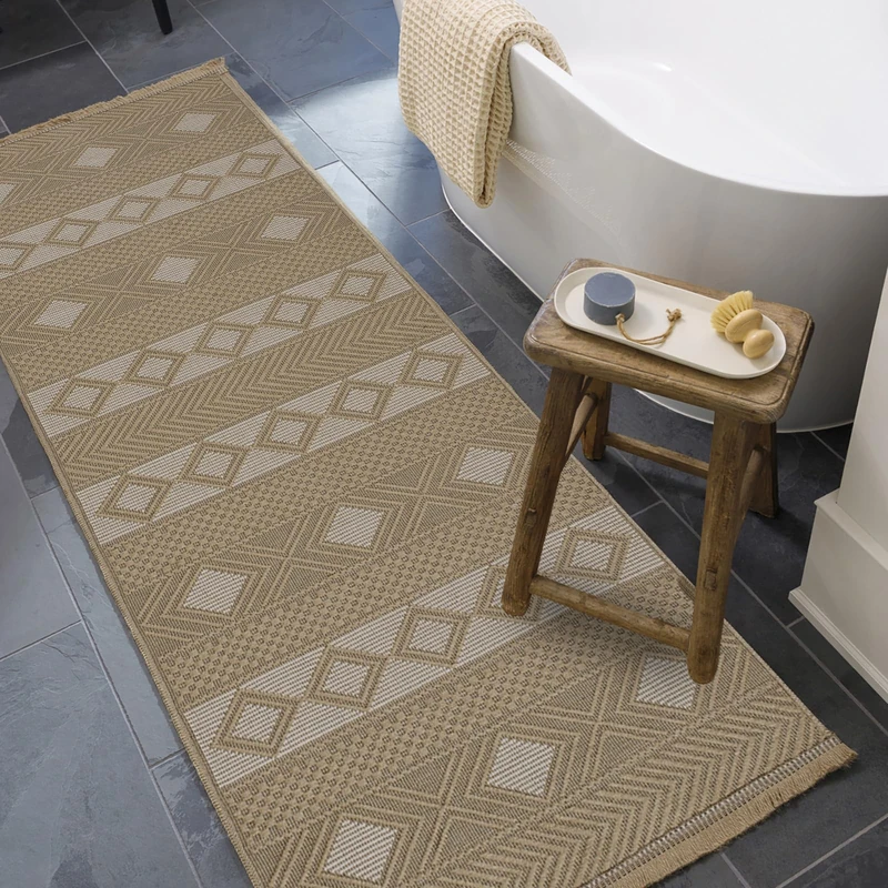 Livabliss Caria Machine Washable Rug - Modern Geometric Runner Rugs Living Room, 79x220 cm - Traditional Boho Style, Dining Room, Kitchen, Outdoor, Hallway - Tan, Beige and Cream