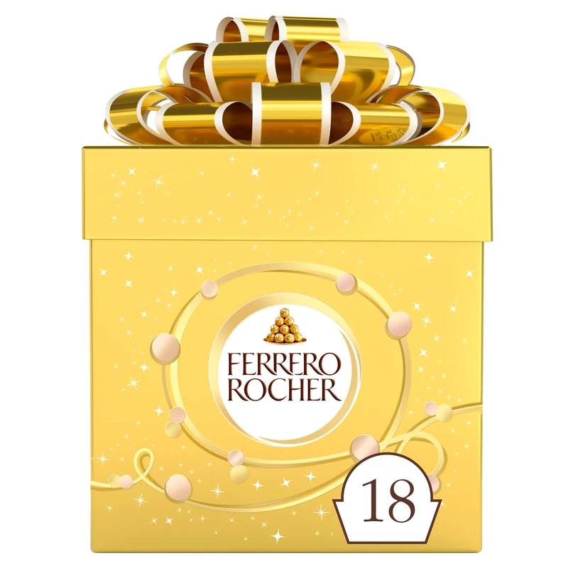 Ferrero Rocher Pralines; Chocolate Gift Box; Whole Hazelnut Covered in Milk Chocolate and Nut Croquante; Pack of 18 (225g)